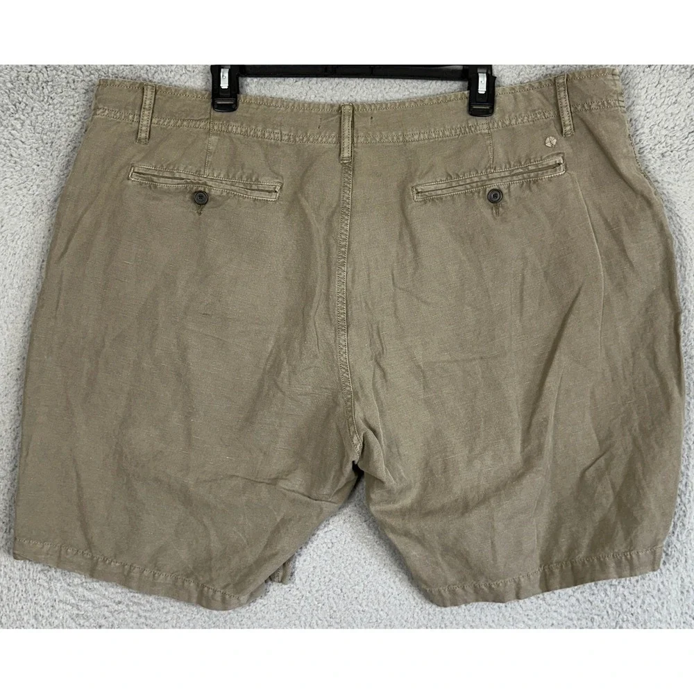 Lucky Brand Linen Blend Shorts Mens 40 Olive Green Khakis Chino Flat Front Logo